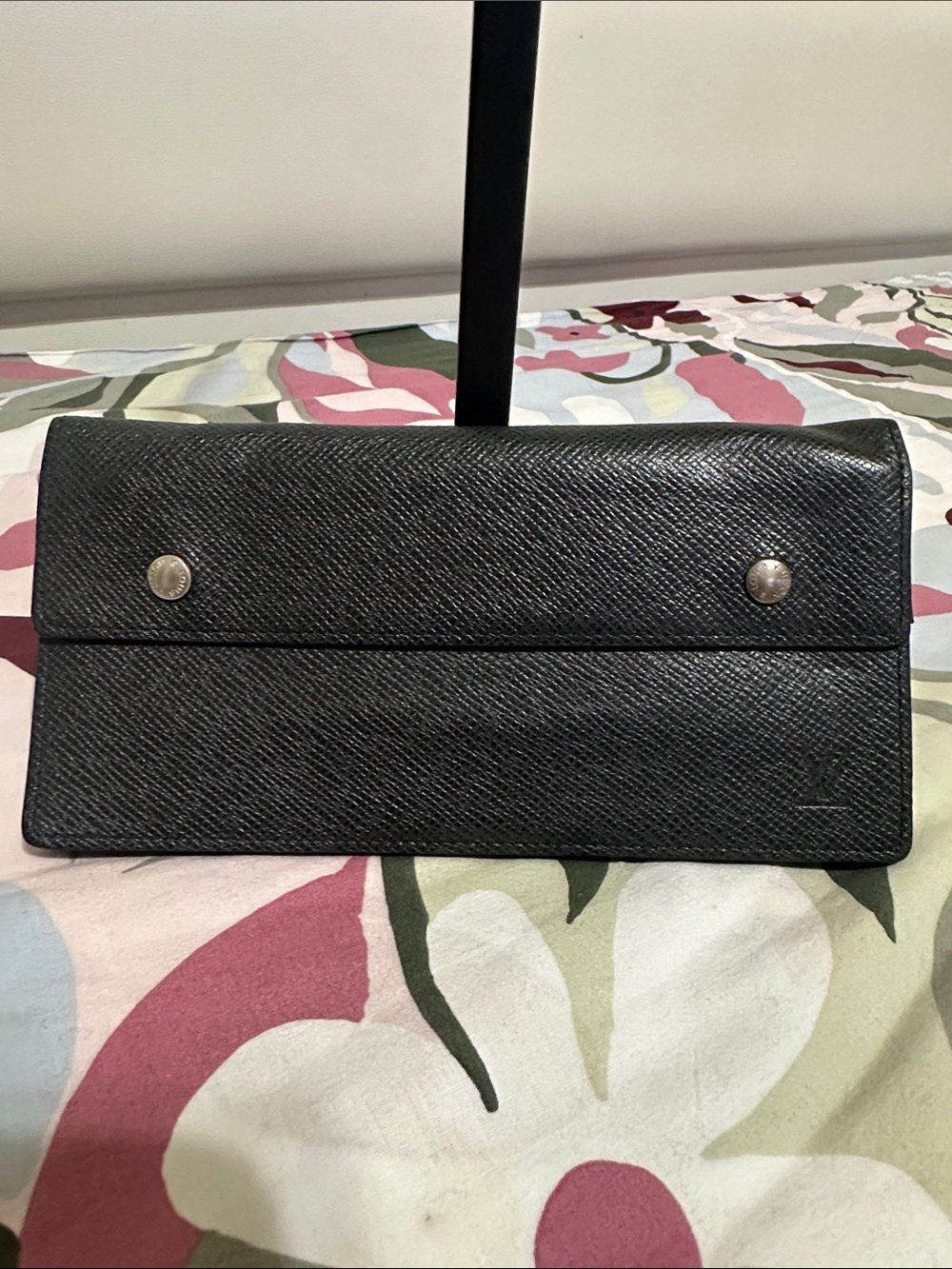 Louis Vuitton Dark Grey/ Almost Black Textured Taiga Leather Wallet